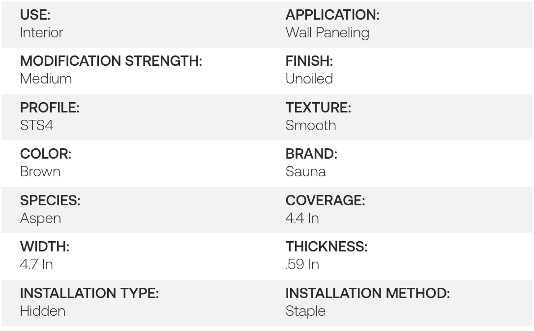 Thermo Aspen Sauna 1X5 Wall Paneling