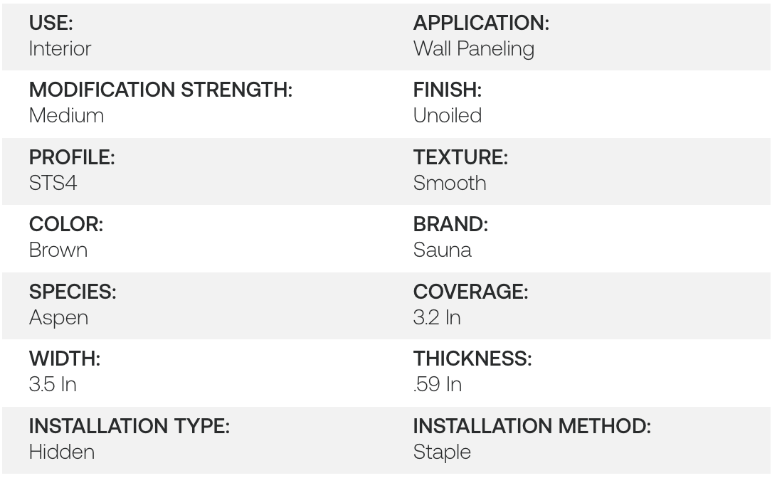 Thermo Aspen Sauna 1X4 Wall Paneling