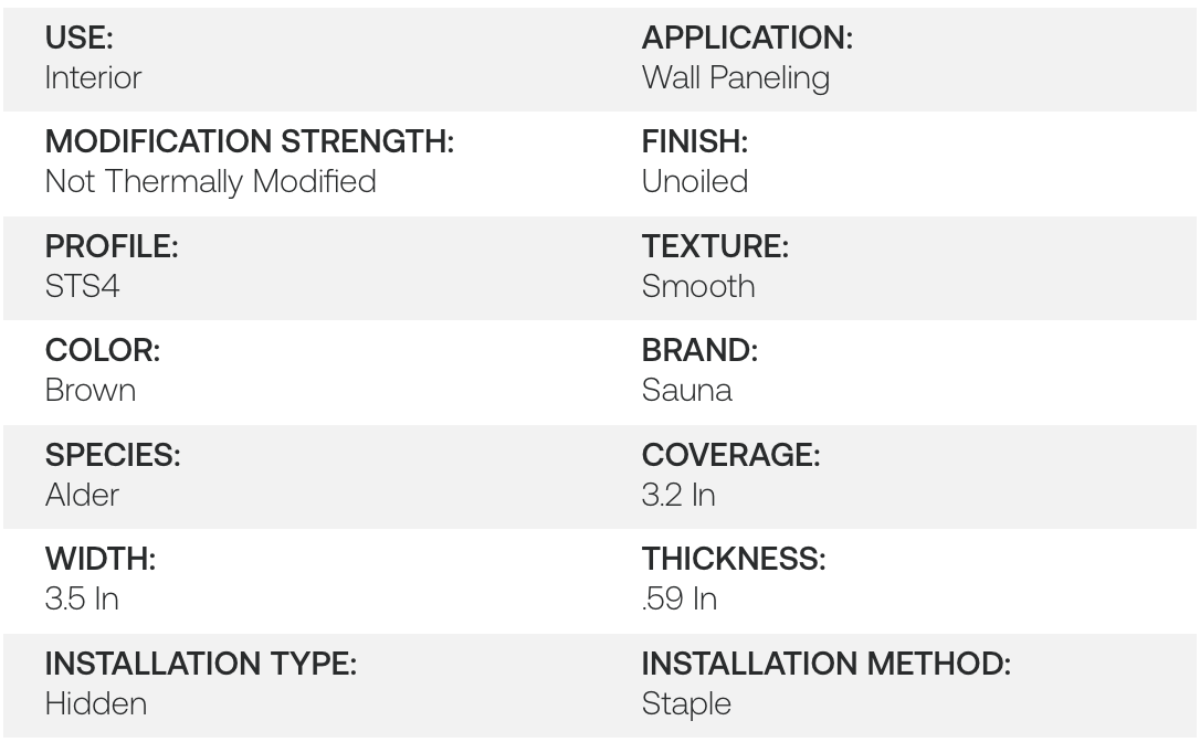 Natural Alder Sauna 1X4 Wall Paneling