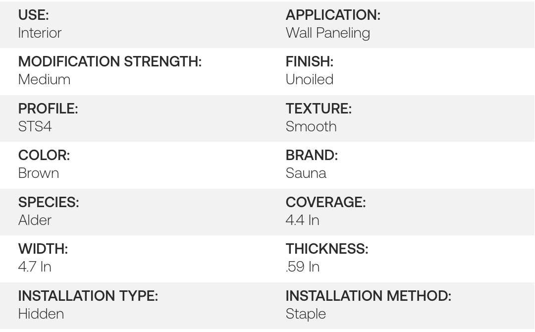 Thermo Alder Sauna 1X5 STS4 Wall Paneling