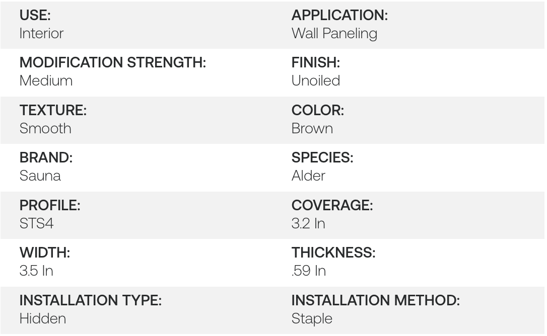 Thermo Alder Sauna 1X4 STS4 (JEM) Wall Paneling