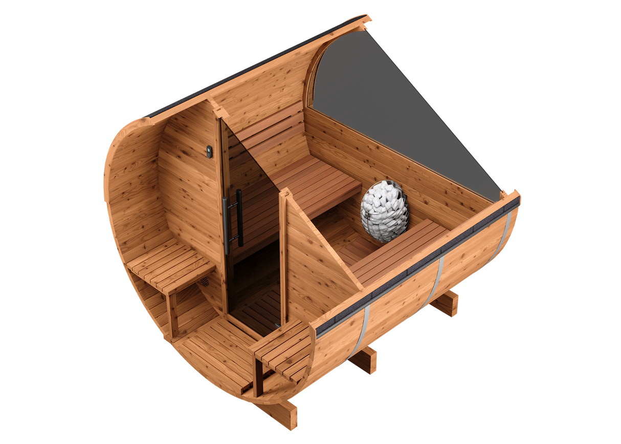 Thermory 4 Person Large Barrel Sauna (With Porch)