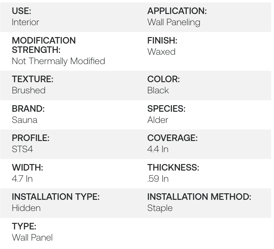 Natural Alder Brushed Black Sauna 1X5 Wall Paneling