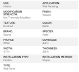 Natural Alder Brushed Black Sauna 1X5 Wall Paneling